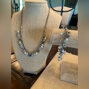 Brighton matching necklace & bracelet.  Silver w/ hearts & pearls & clear stones